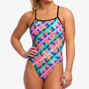 Funkita Tie Me Tight One Piece Swimsuit in Cubie Jubie Size US 12 NEW Colorful